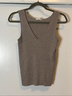 Splendid Ribbed V-Neck Tank Top - Taupe Brown